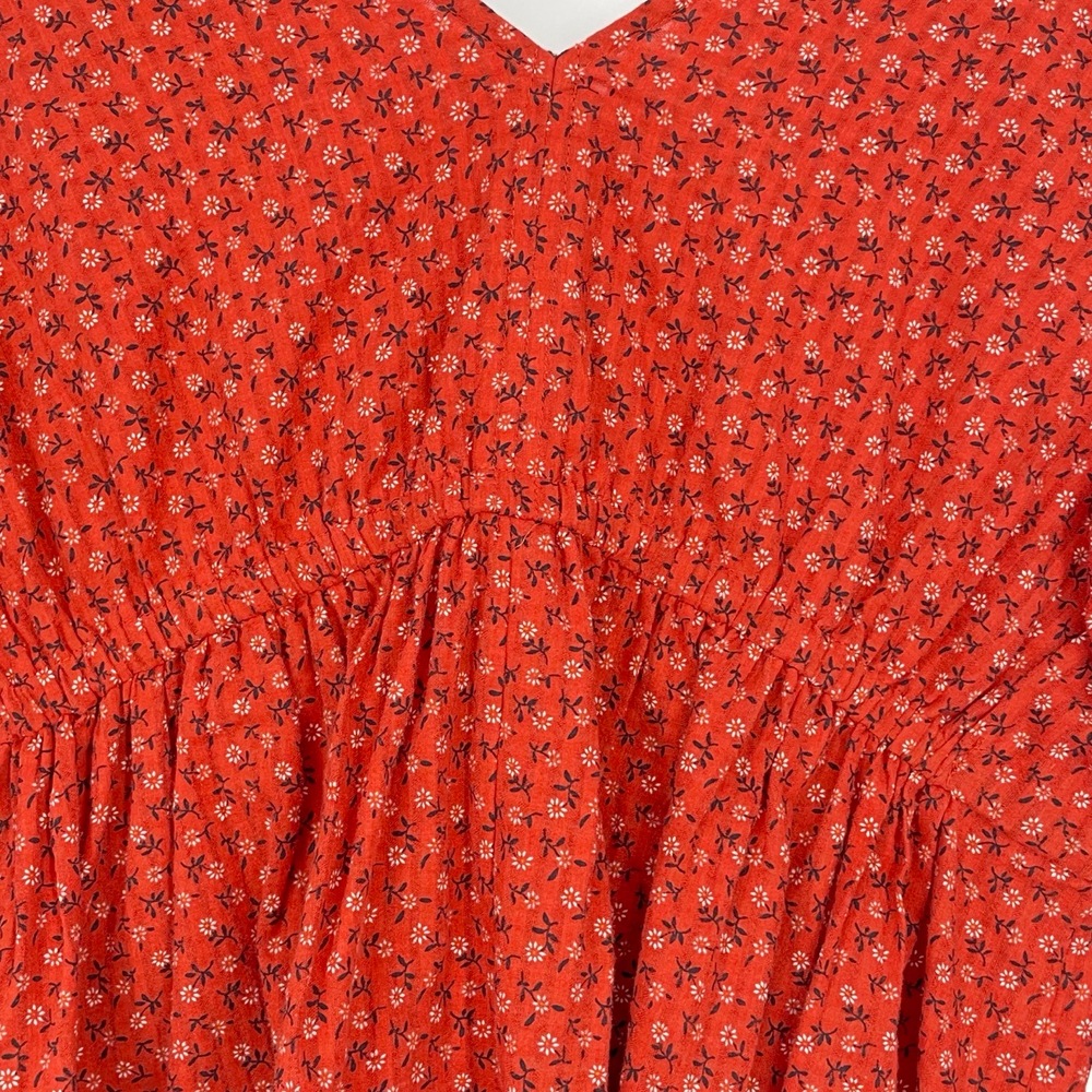 Madewell Womens V-Neck Puff Long Sleeve Peplum Cottage Core Orange Top Small - Picture 5 of 12